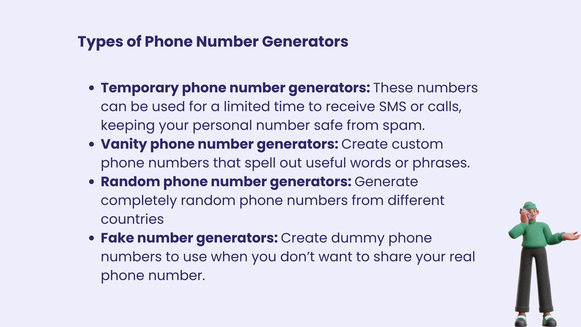 types of phone number generator