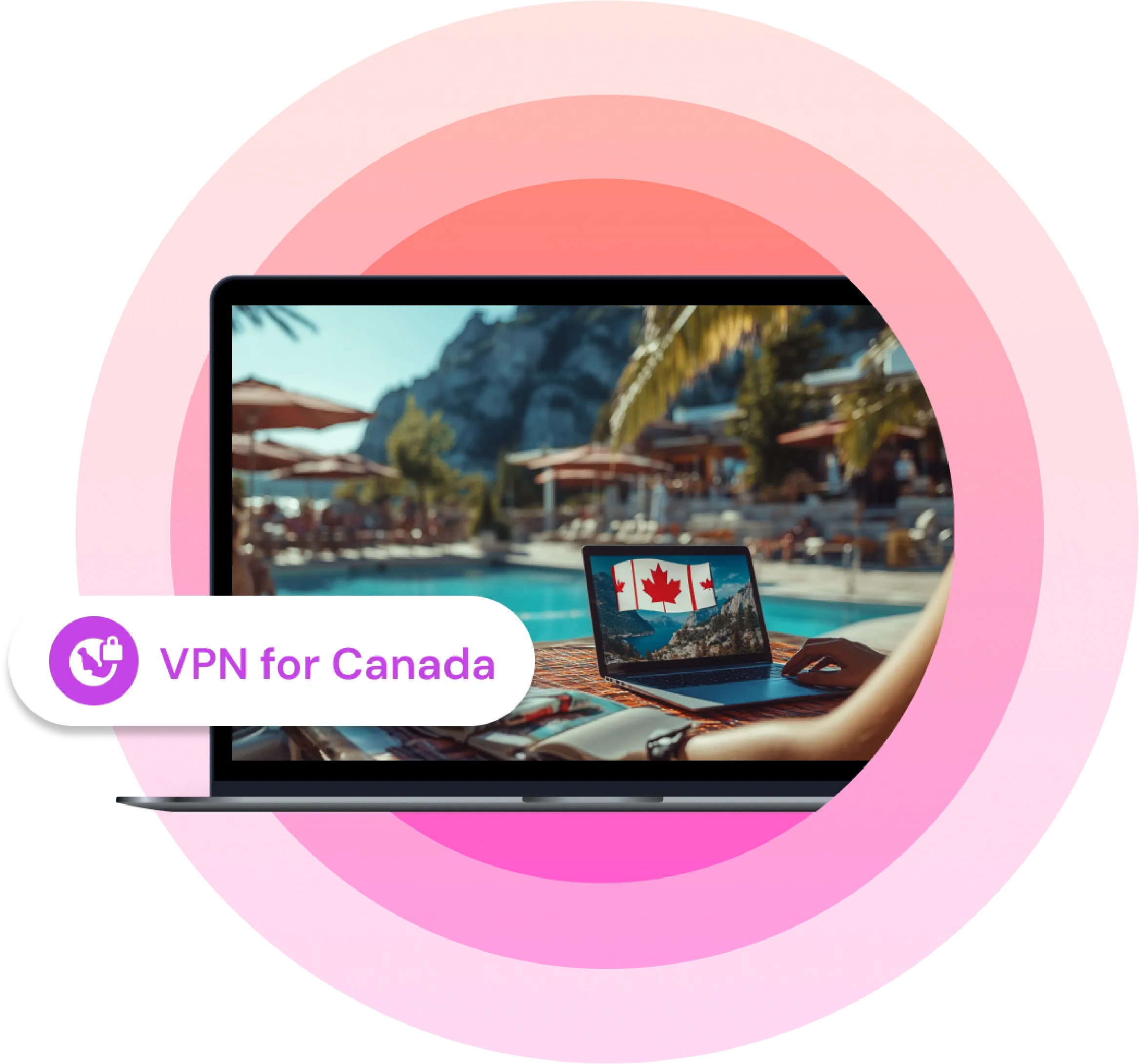 Laptop displaying the Canadian flag while connected to a VPN, representing secure internet access and location change using a VPN for Canada.