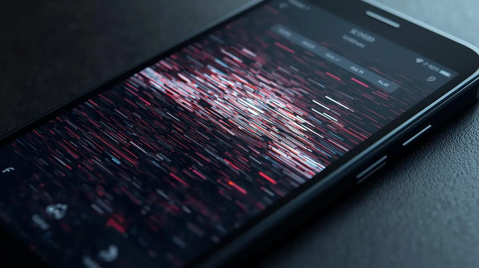 A phone screen with a glitch on it