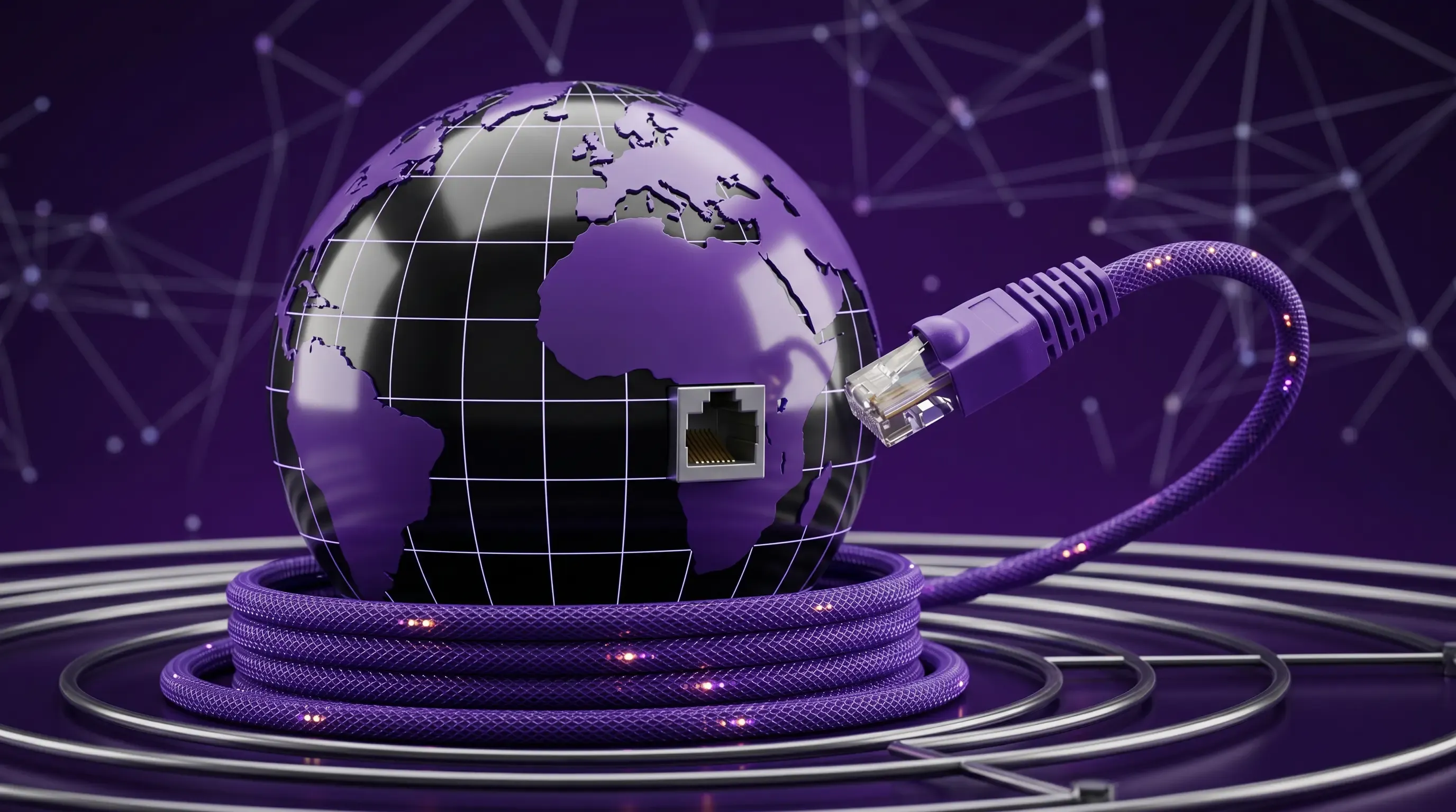 An illustration of a globe with an internet port over Africa