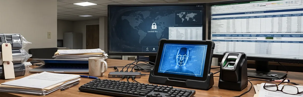 An image of a tech setup of biometric data scanning