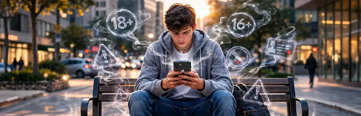 An image of a teenage boy using his phone outside
