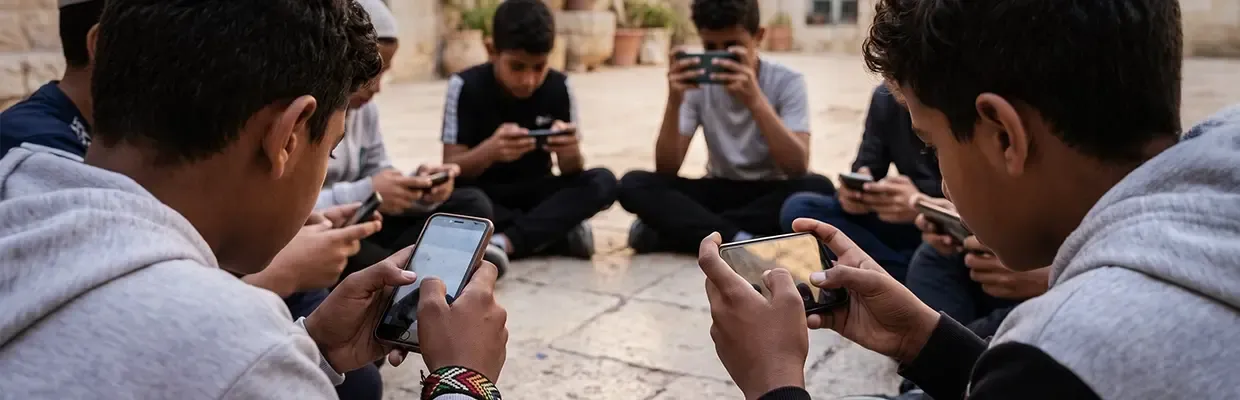 An image of Middle Eastern kids using their phones