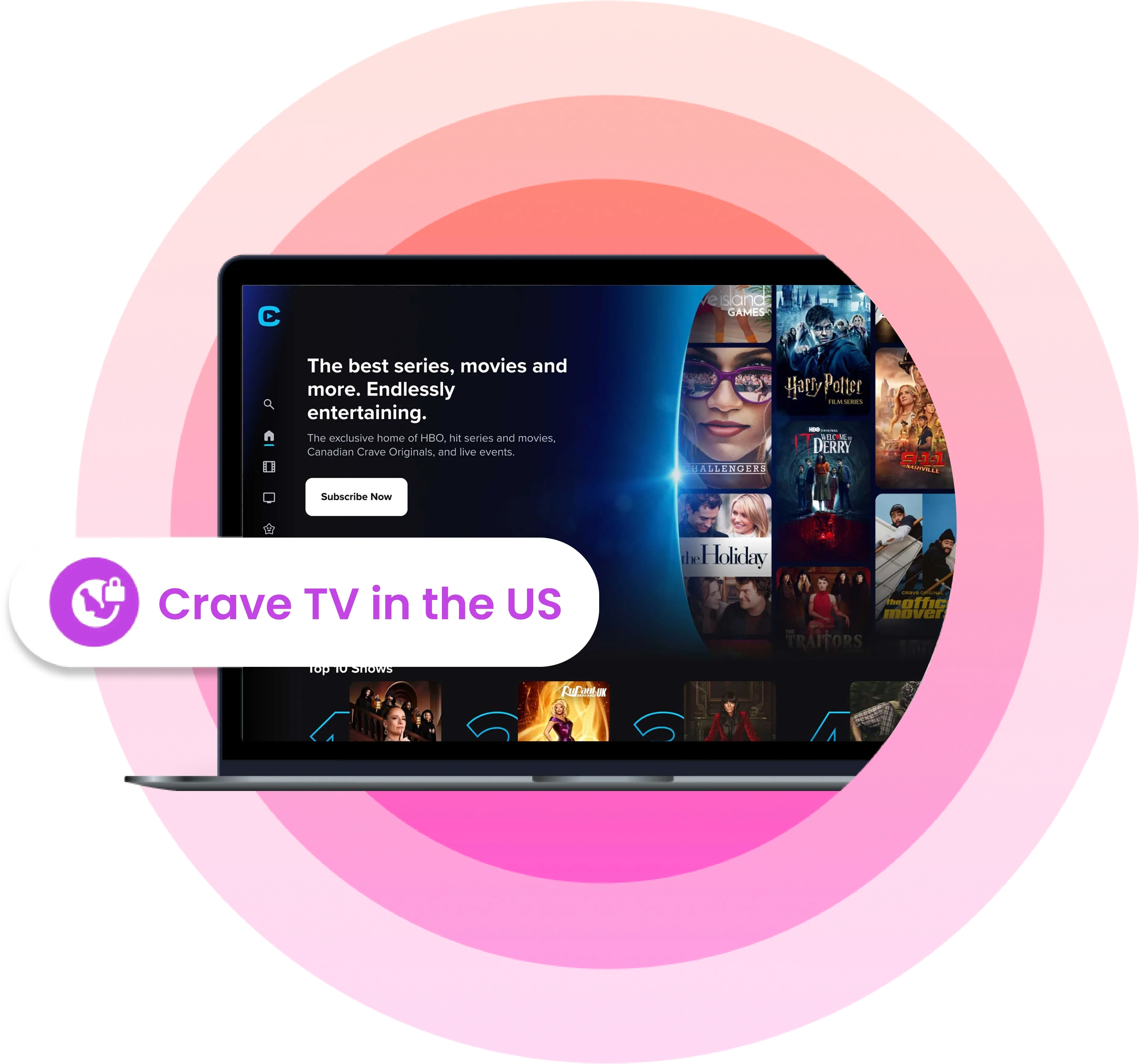 An image of a laptop with Crave TV on it