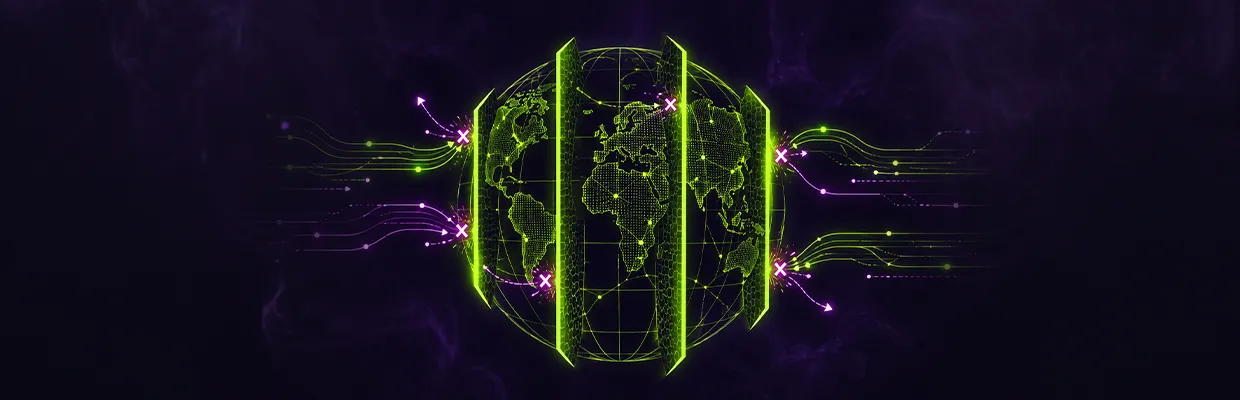 Abstract image where digital borders separate the Earth