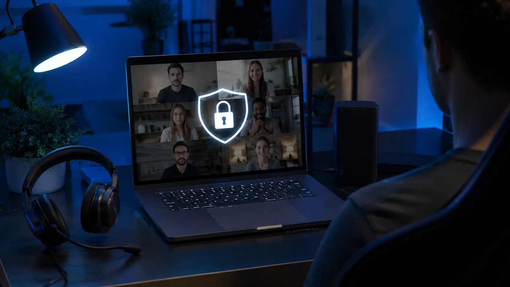 A person is talking online with their video call being fully end-to-end encrypted
