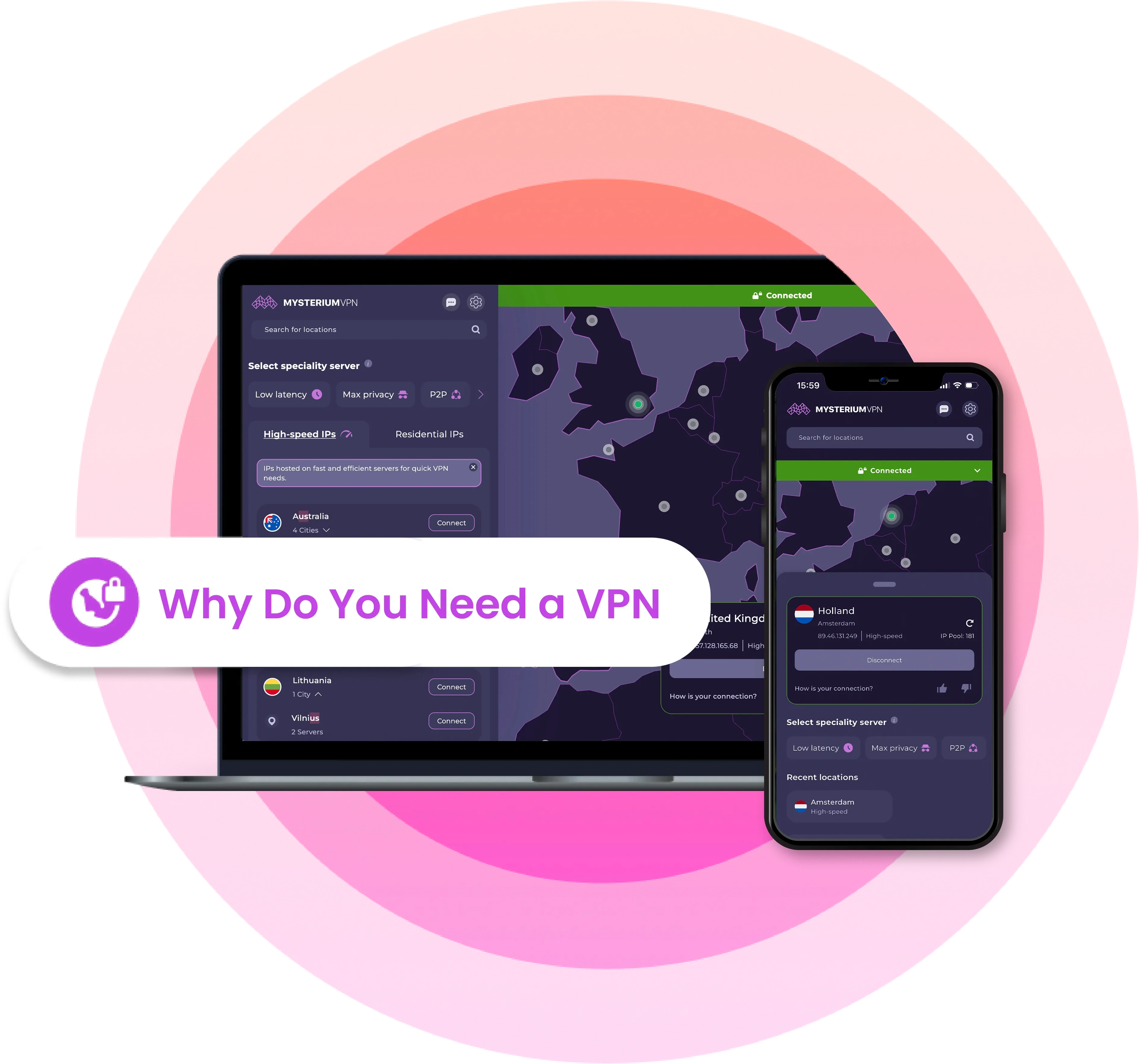 An image of a laptop with Mysterium VPN app launched on it