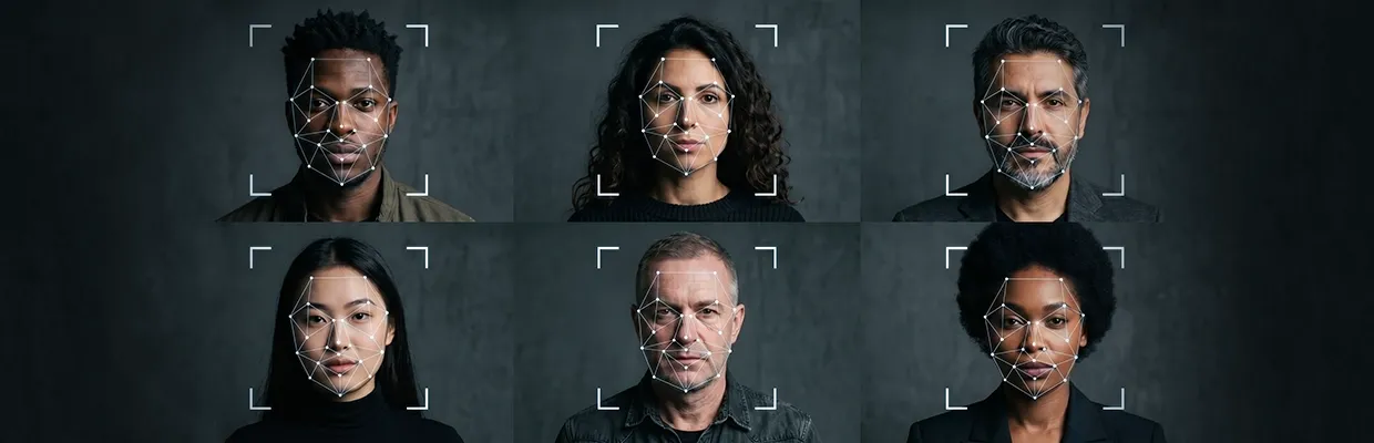 An image of a diverse group of people having their faces scanned