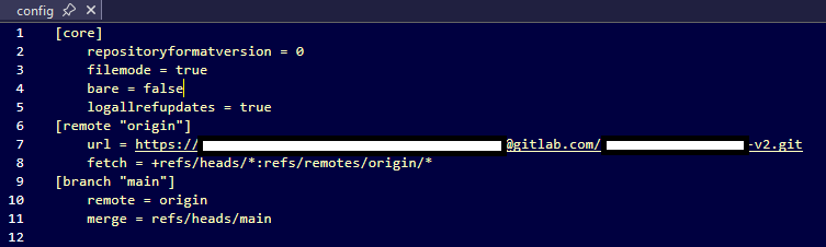 Screenshot example with .git/config file exposed