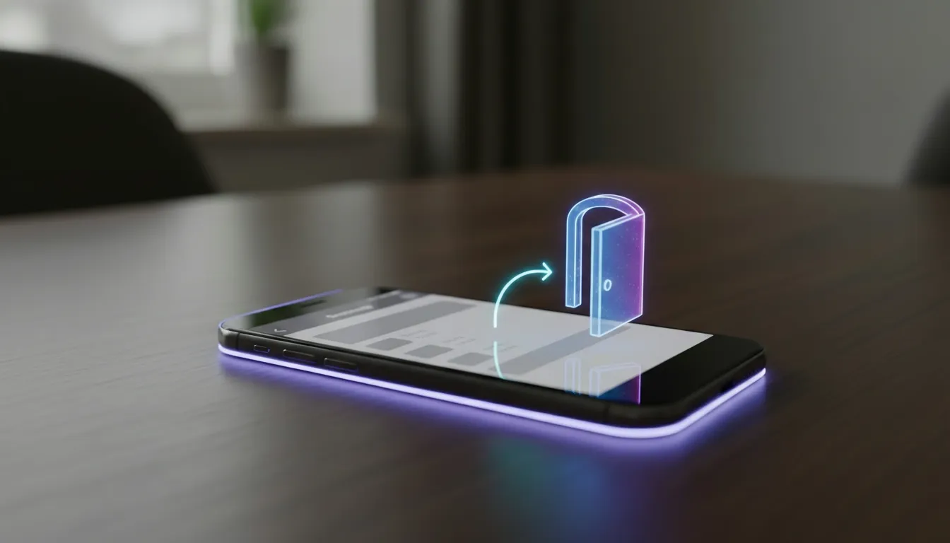 A smartphone with a calendar app turned on is laying on the table, while the information in the calendar is leaking through the backdoor