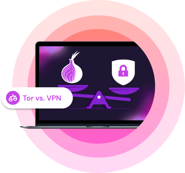 An image of a laptop with a comparison between Tor and VPN