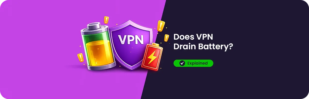 An image of a phone battery and a shield with "VPN" written on it