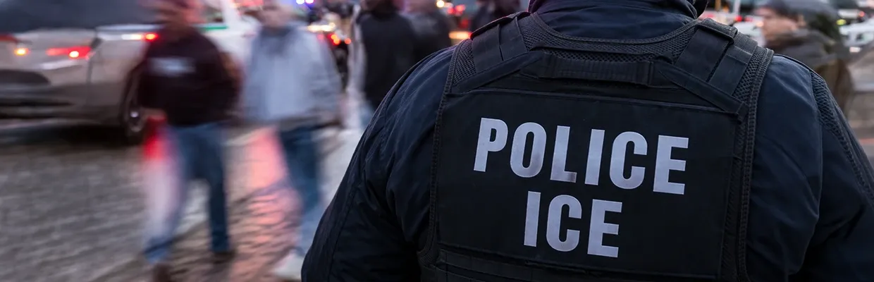 ICE officer is walking the streets in the USA in uniform