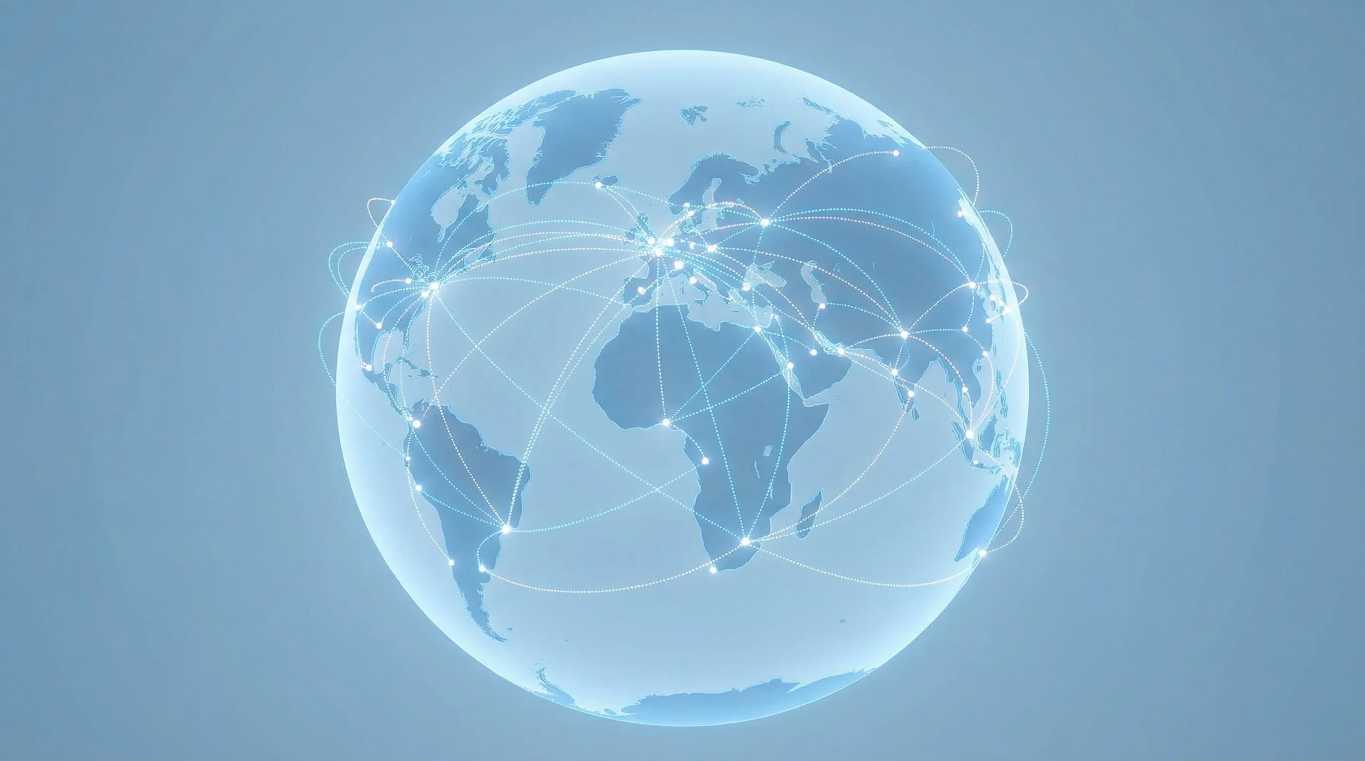 An illustration of a globe with different countries interconnected together by dotted lines
