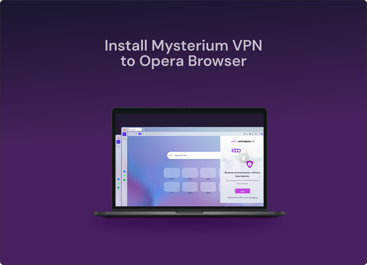 An illustration of a laptop with an Opera VPN extension installed on it