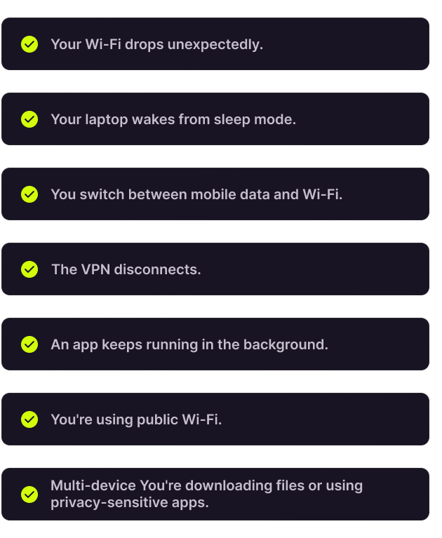 An image showing different scenarios where a kill switch will protect you