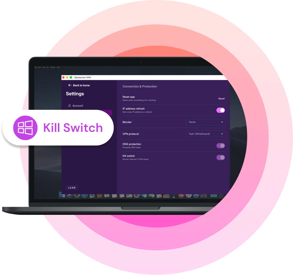 An image of a laptop with Mysterium VPN settings page on it