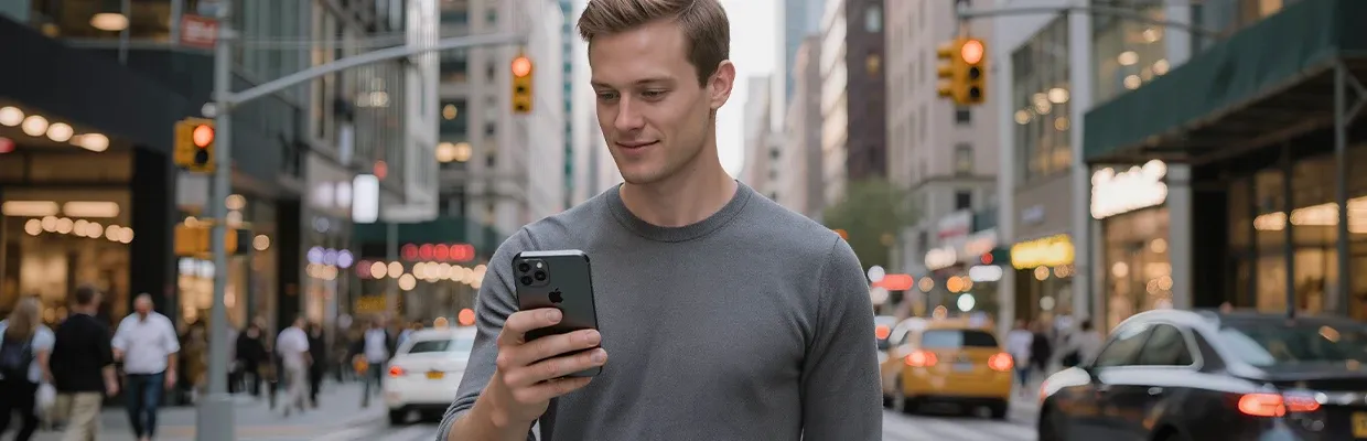 An image of a man browsing his phone
