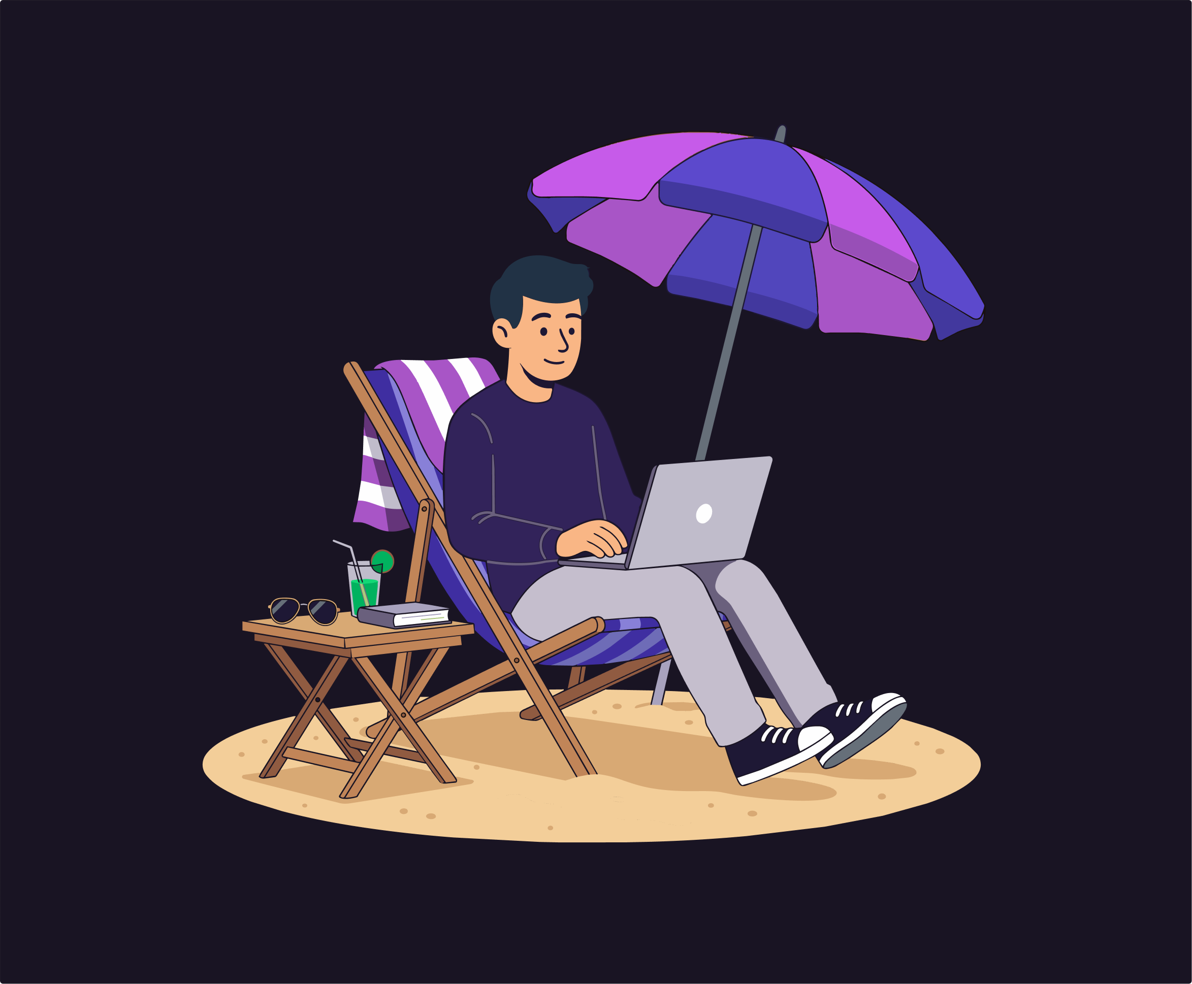 A man vacationing on a beach chair