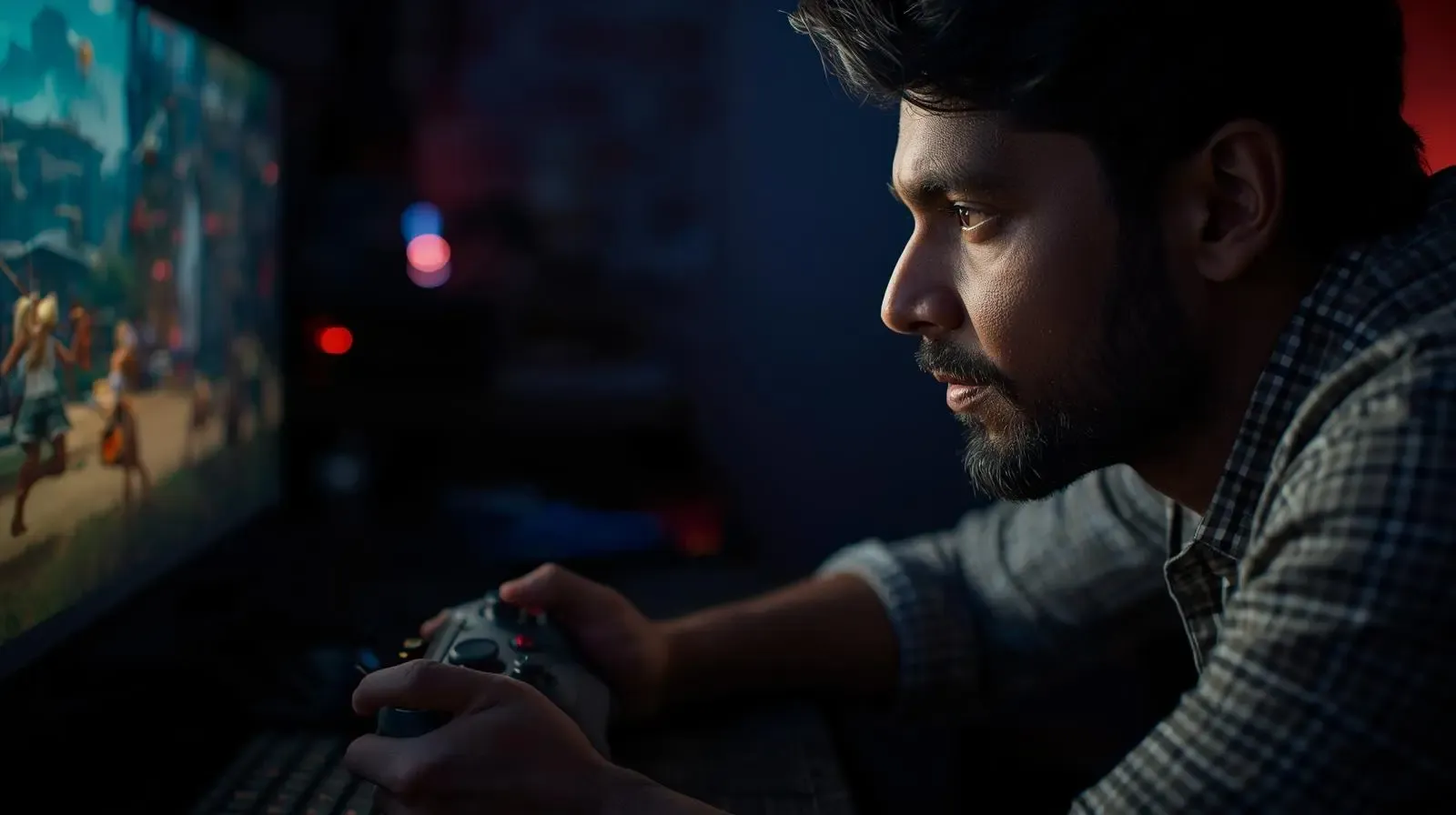 An side profile image of a man playing a video game on a console