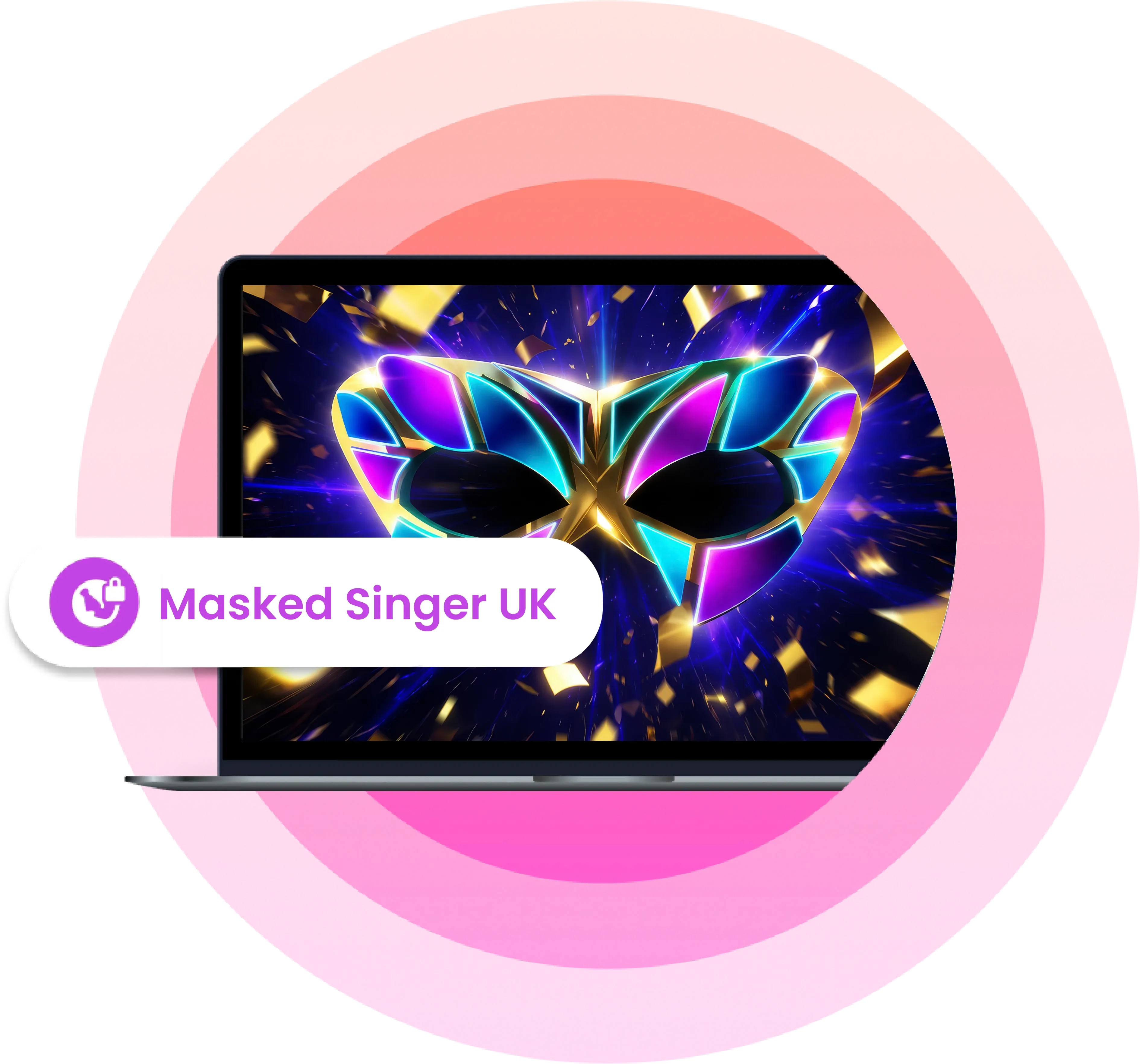 An image of a laptop with Masked Singer streaming on it
