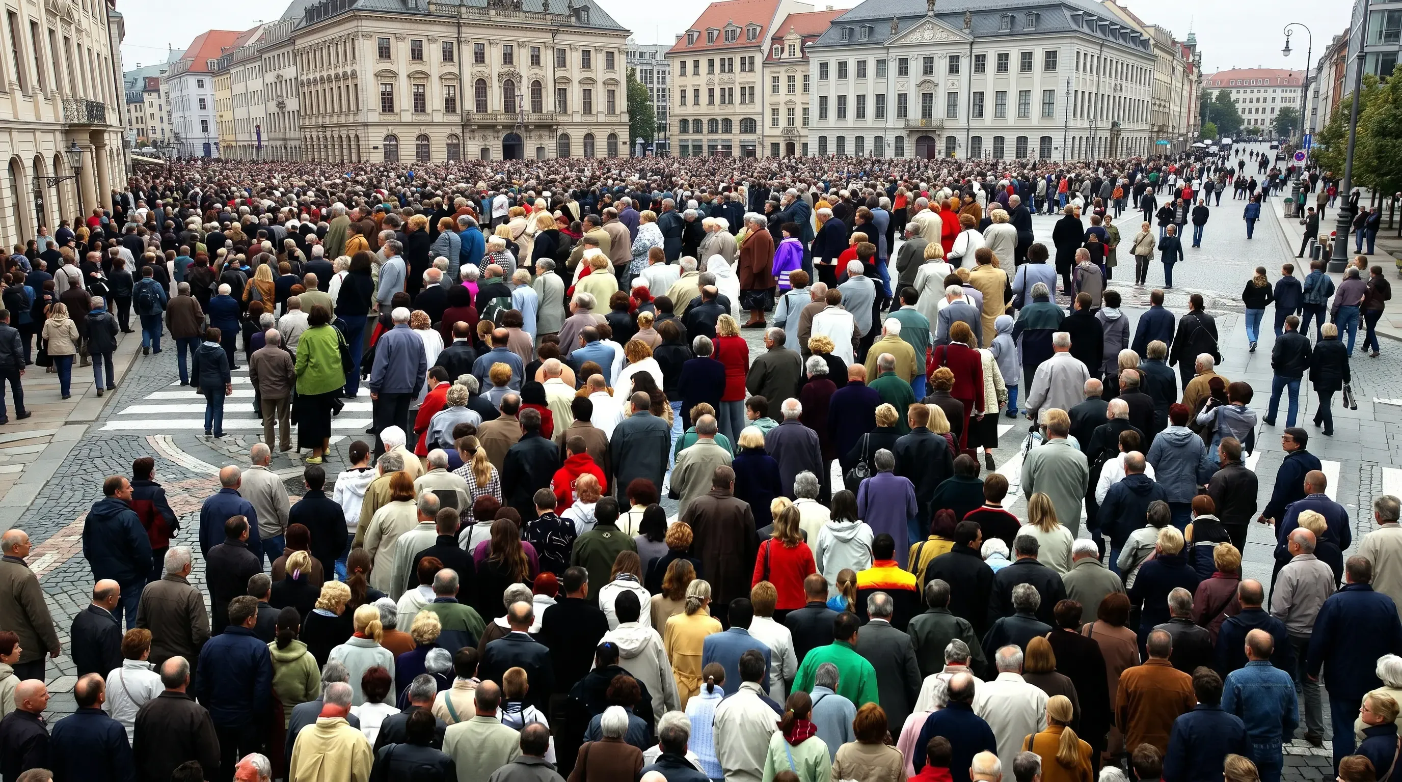 An image of massive crowd of people in a city square