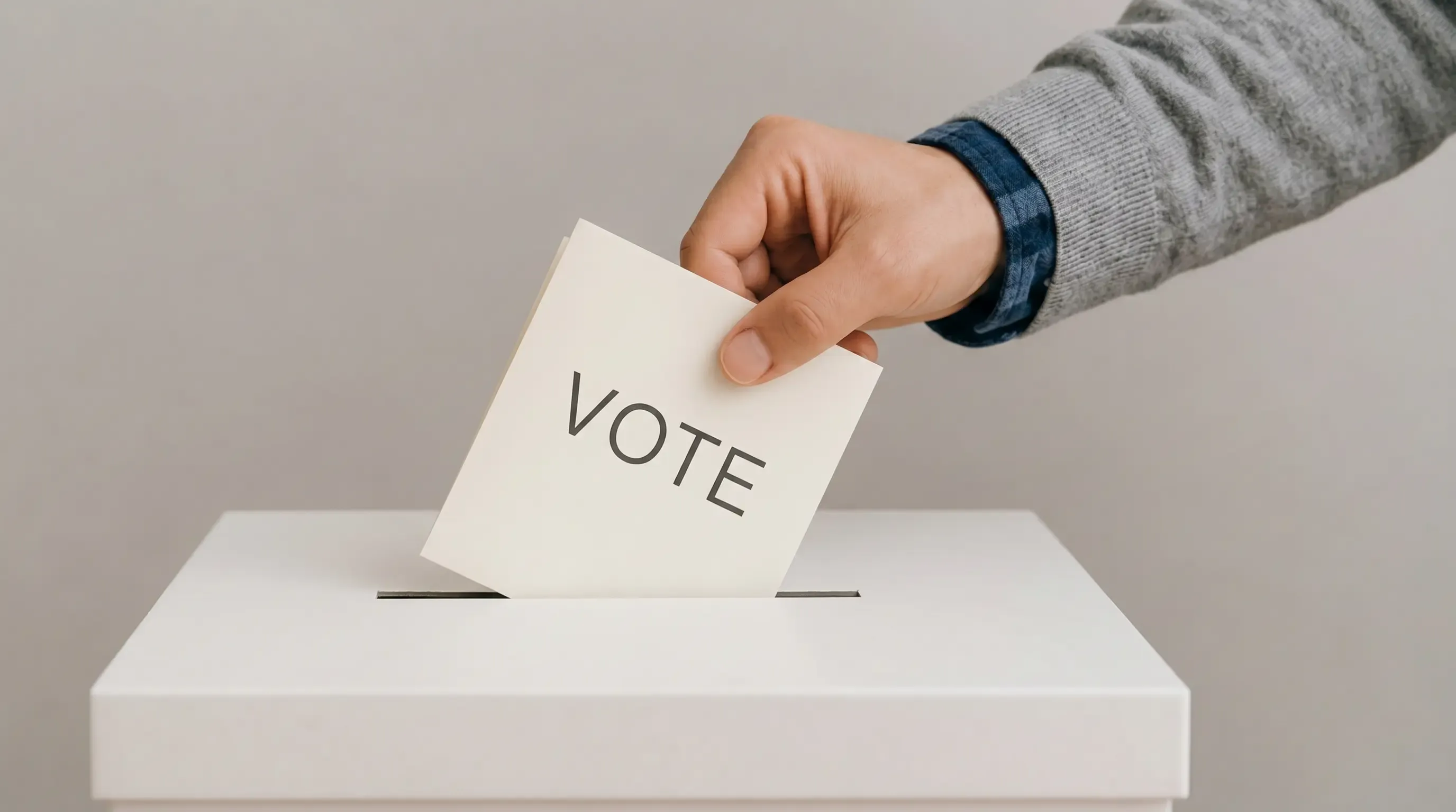 An image of a person putting his voting ballot into a ballot box