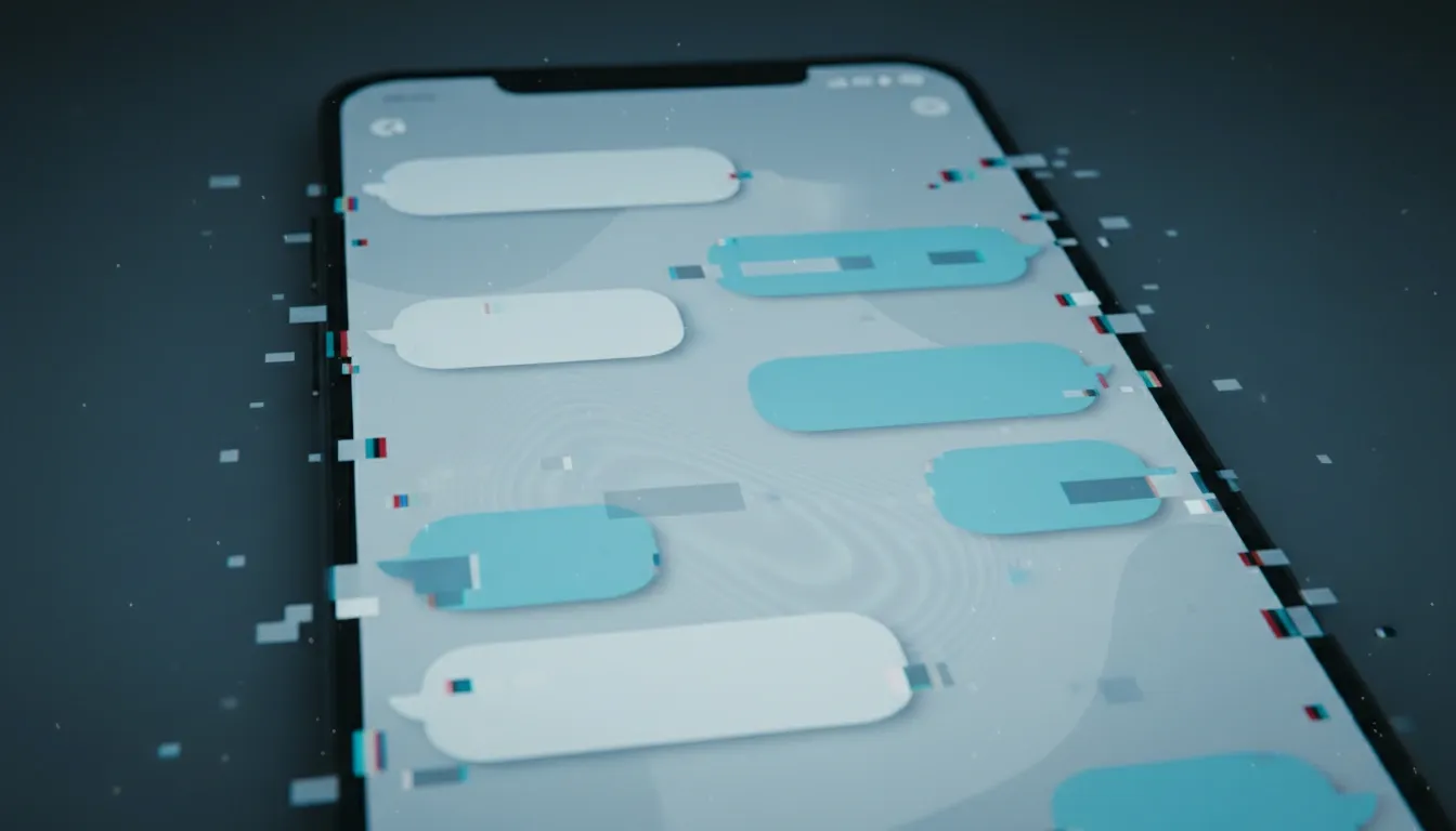 A smartphone with messaging app opened up is glitching out as the app is being blocked by the governemnt.
