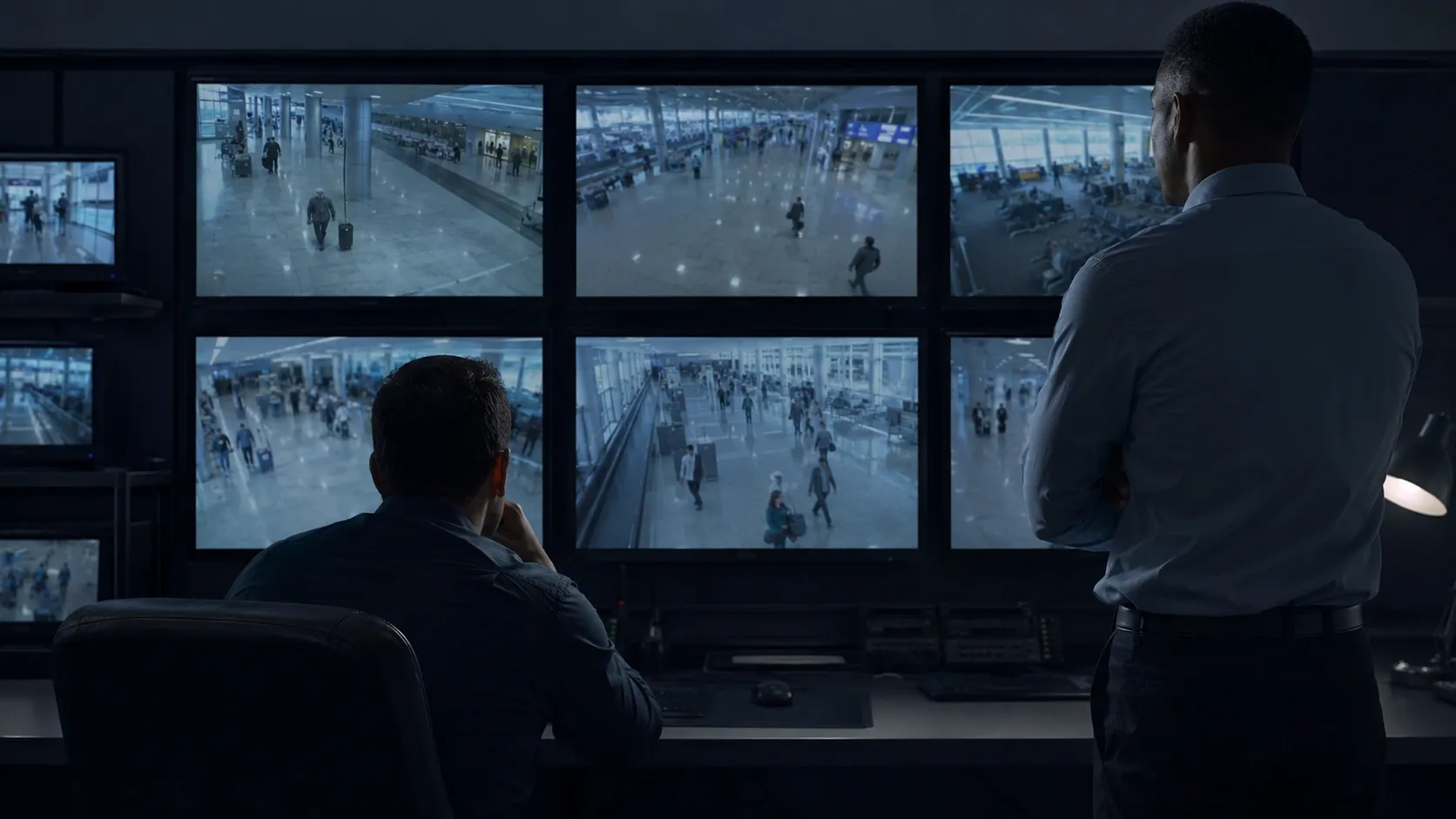 Serbian state officials are watching security cameras' footage in Belgrade Airport
