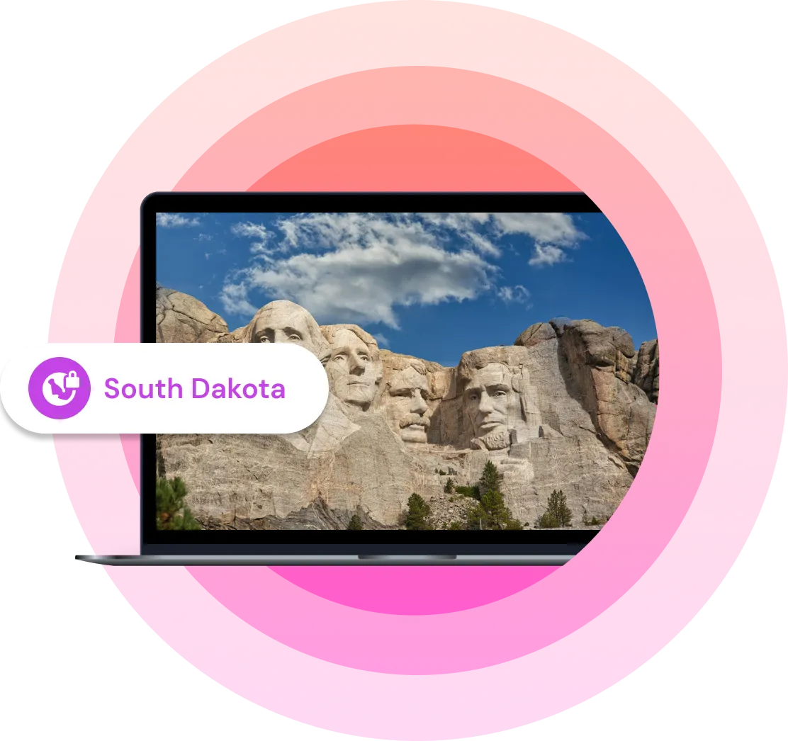 A laptop with keystone as a wallpaper and south dakota vpn label