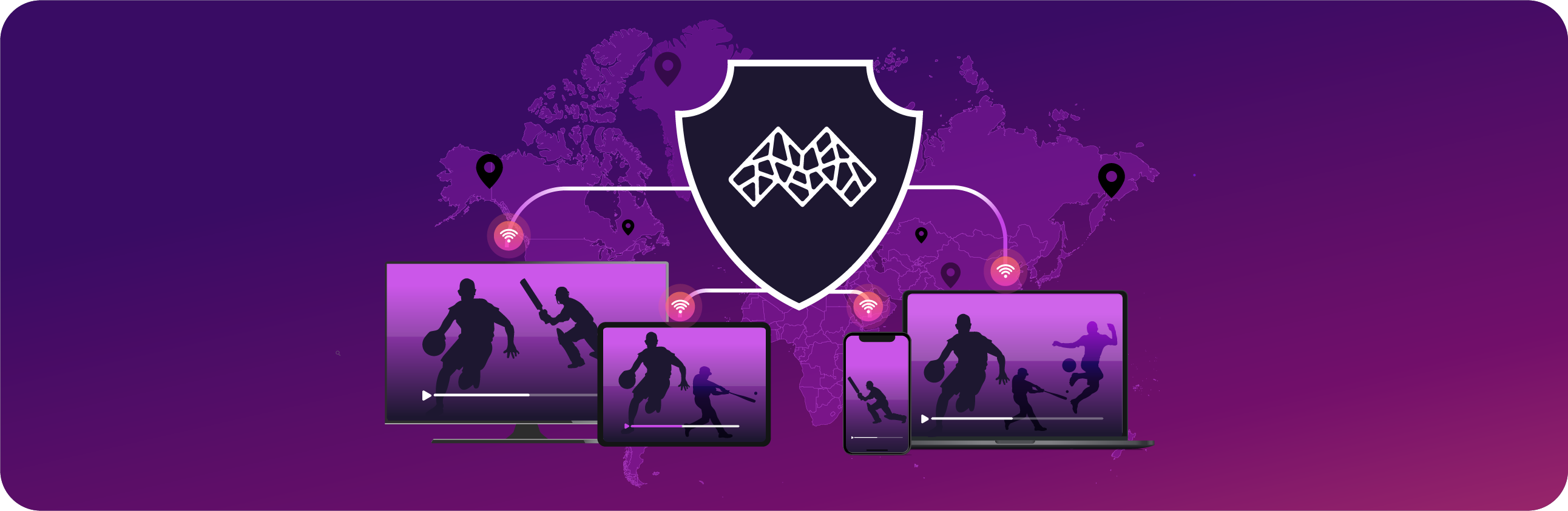 Several sports on different devices connected by a VPN.