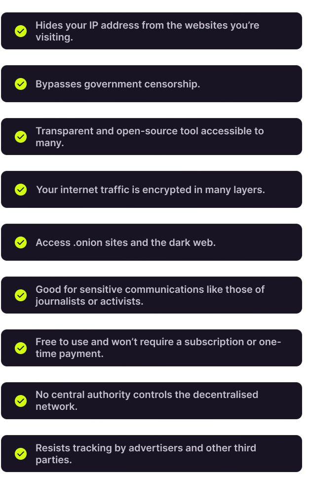 An infographic showing Tor pros