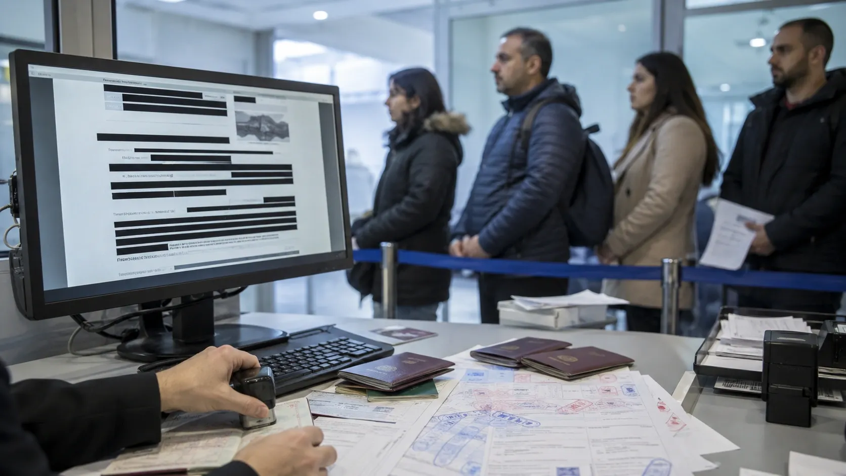 An immigration worker in Turkey is giving out visas
