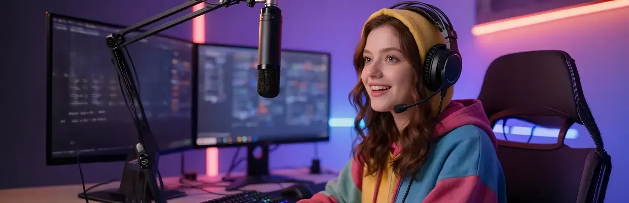 An image of a young woman live streaming