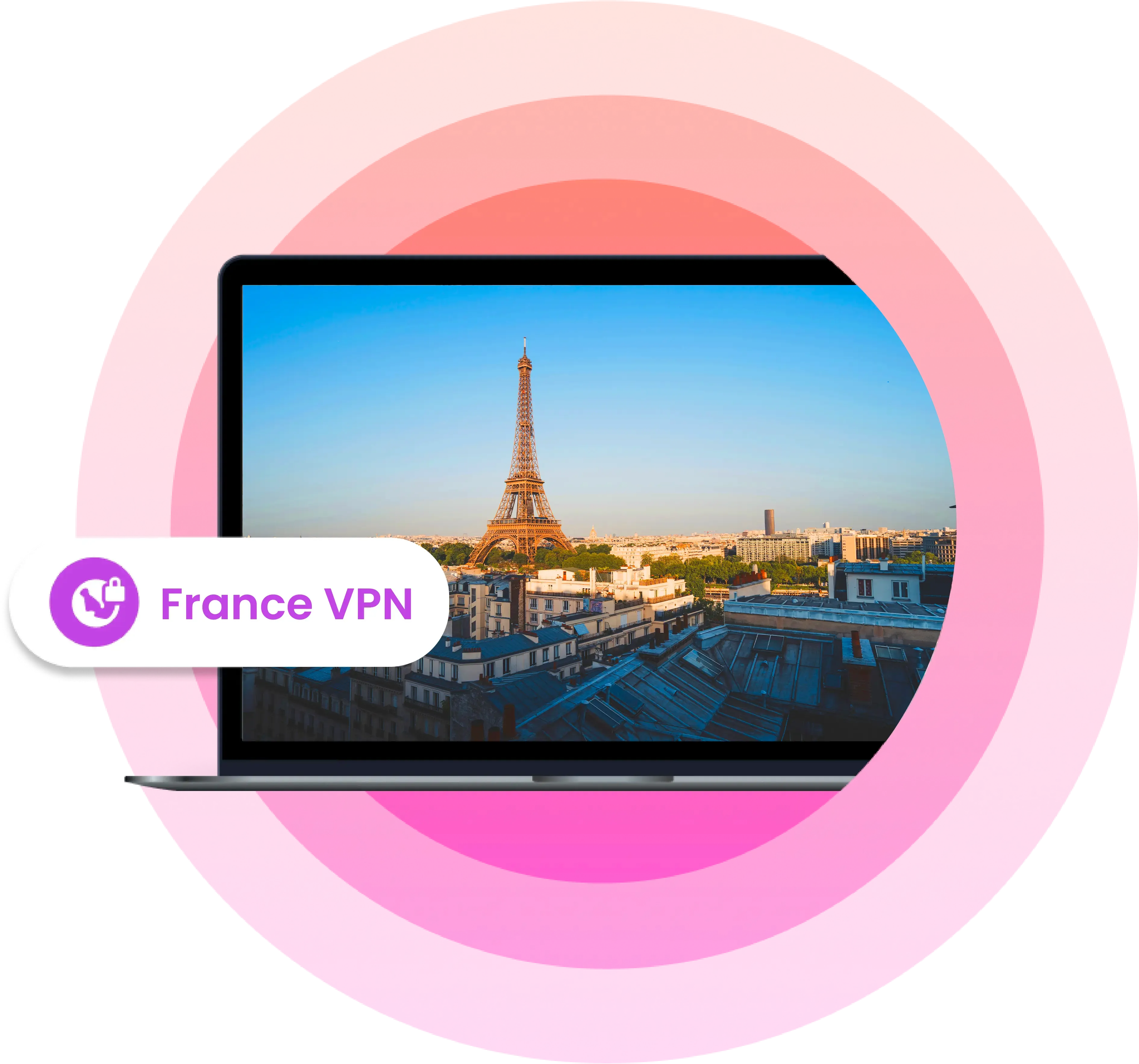 An image of a laptop with the view of the Eiffel Tower on its screen