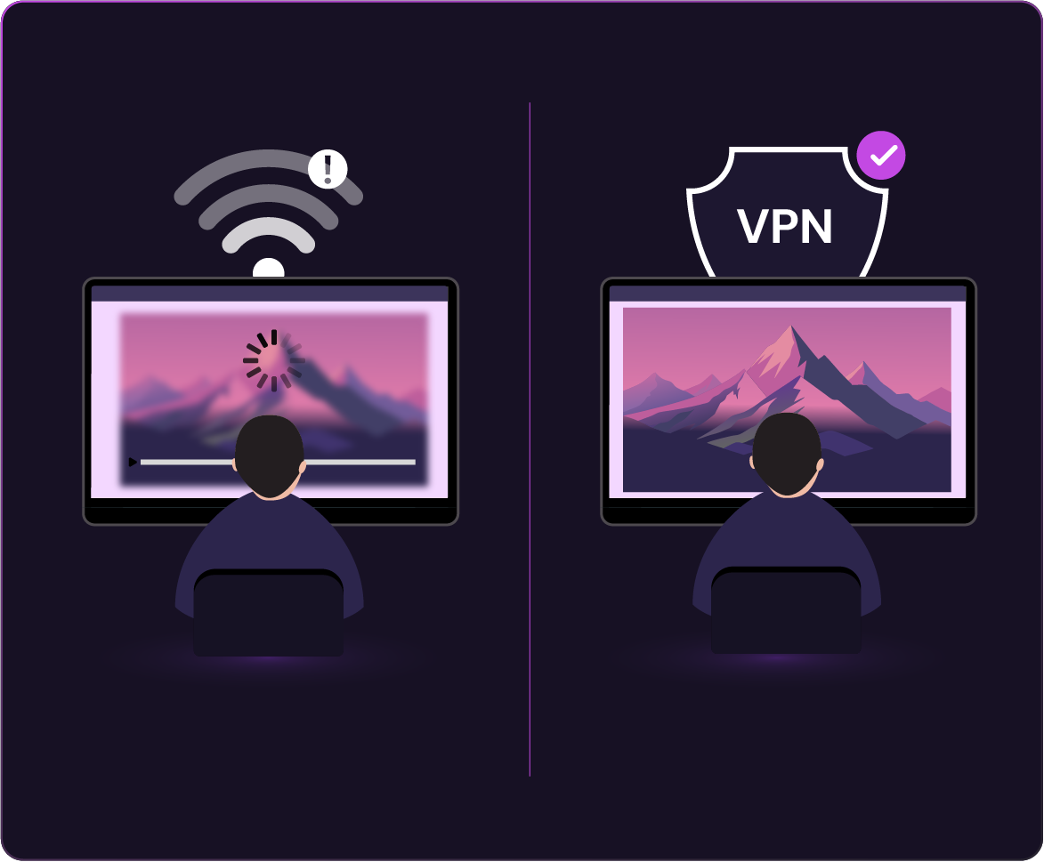 A side by side comparison showing how VPN improves streaming quality.