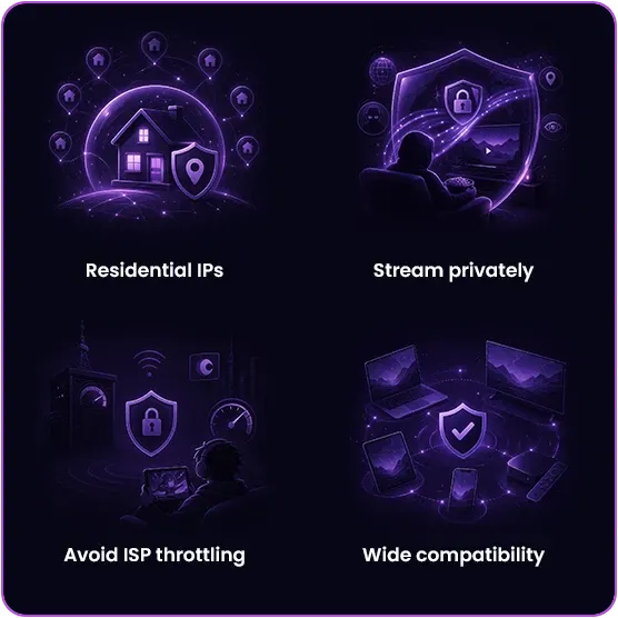 An illustration showing the different reasons why Mysterium VPN is best for streaming