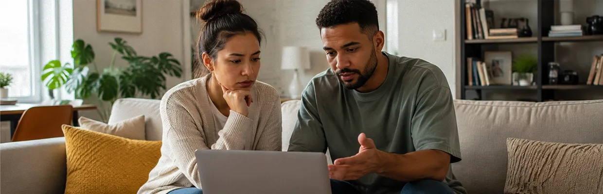 A man and women using a laptop together