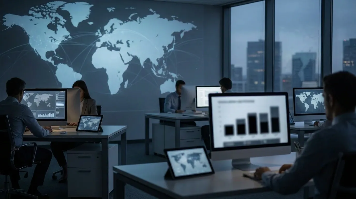 Journalists working in a news room
