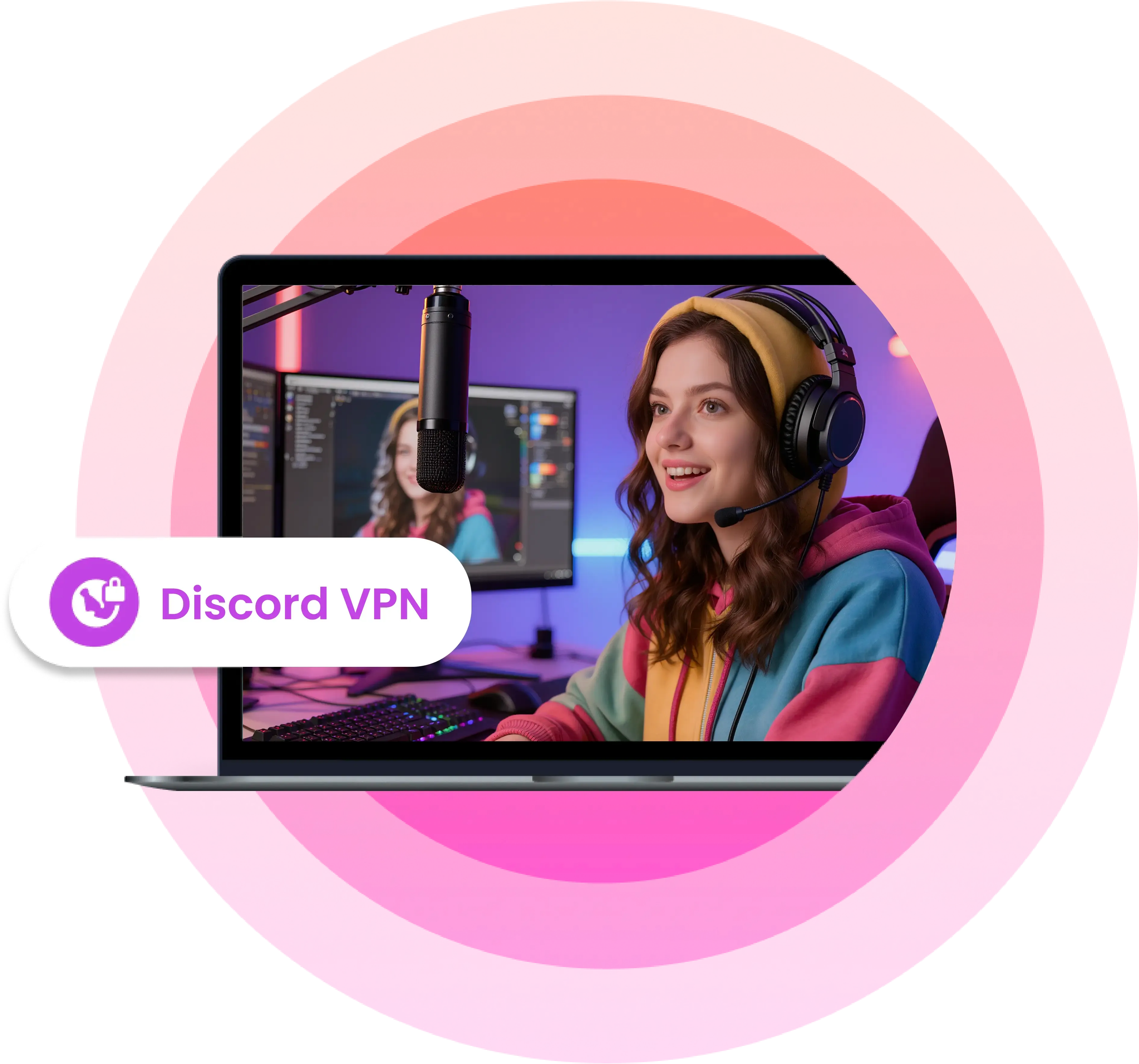 An image of a young woman live streaming on her PC